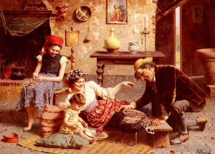 Eugenio Zampighi Oil Painting - A Happy Family