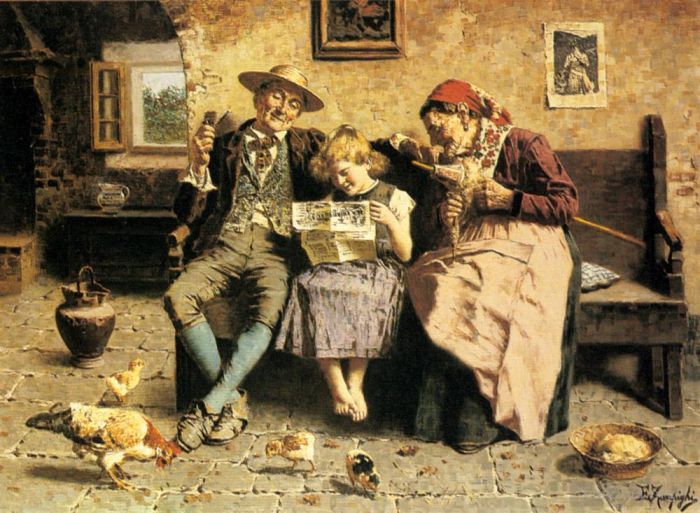 Eugenio Zampighi Oil Painting - Reading The News