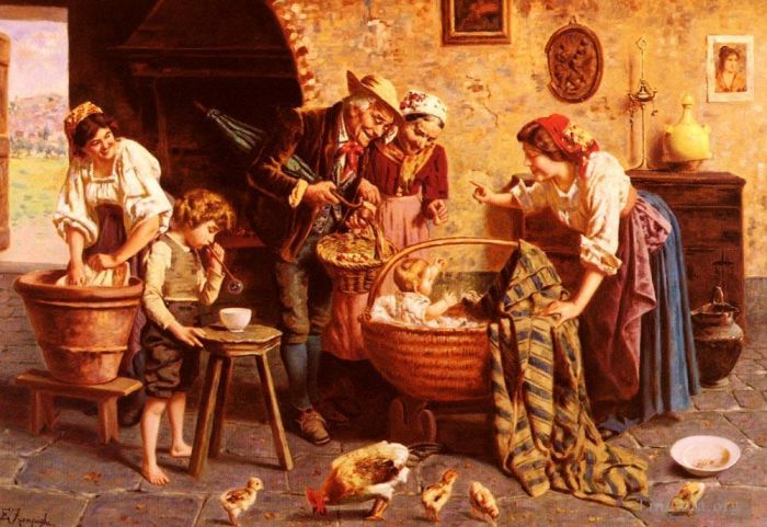 Eugenio Zampighi Oil Painting - The Family Gathering