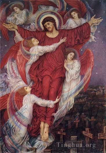 Evelyn De Morgan Oil Painting - The Red Cross allegory of Flanders war graves