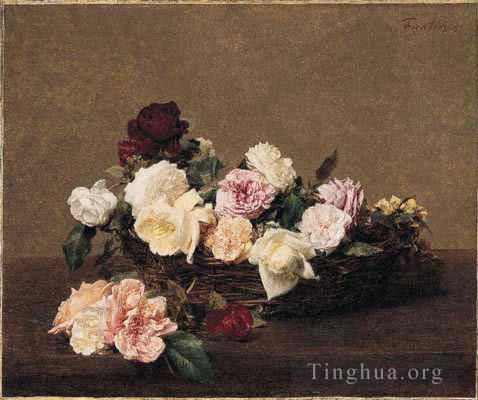Henri Fantin-Latour Oil Painting - A Basket of Roses