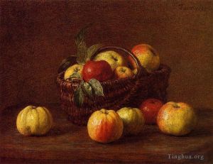 Artist Henri Fantin-Latour's Work - Apples in a Basket on a Table