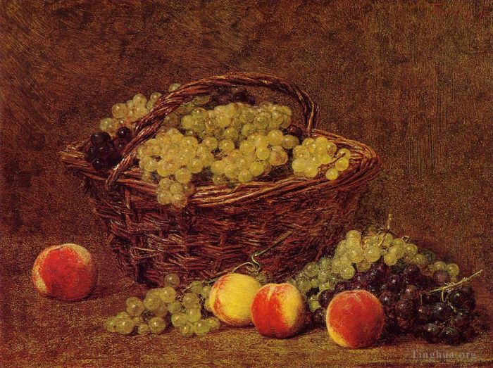 Henri Fantin-Latour Oil Painting - Basket of White Grapes and Peaches