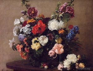 Artist Henri Fantin-Latour's Work - Bouquet of Diverse Flowers