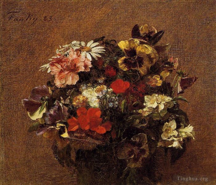 Henri Fantin-Latour Oil Painting - Bouquet of Flowers Pansies