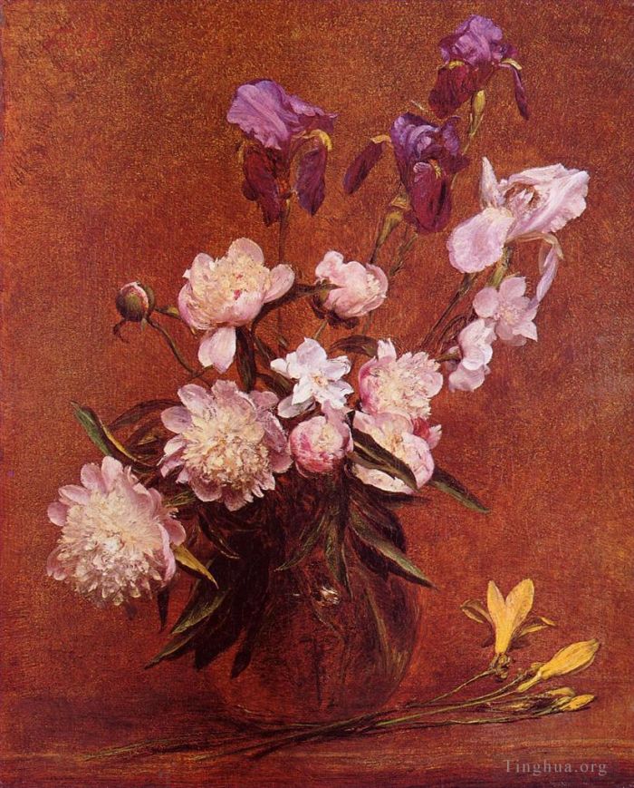 Henri Fantin-Latour Oil Painting - Bouquet of Peonies and Iris