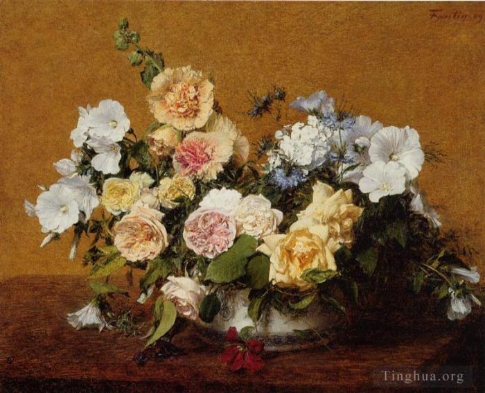 Henri Fantin-Latour Oil Painting - Bouquet of Roses and Other Flowers