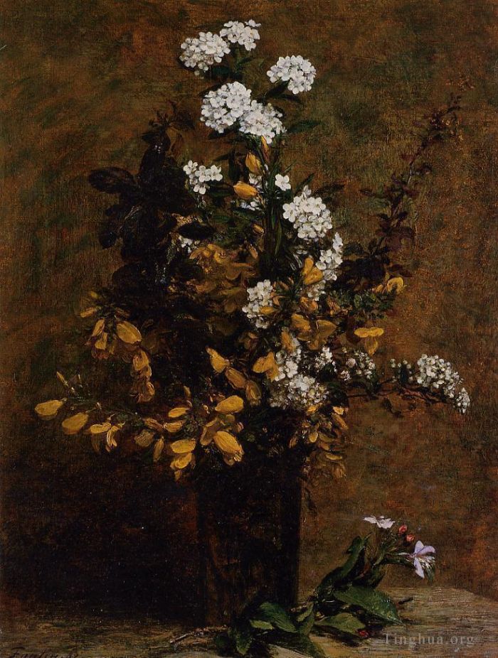 Henri Fantin-Latour Oil Painting - Broom and Other Spring Flowers in a Vase
