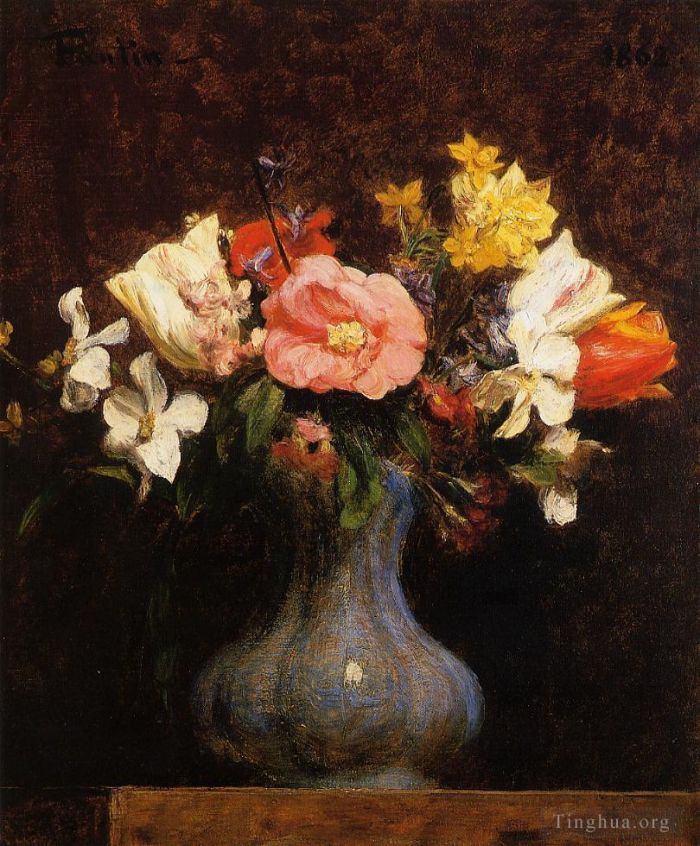 Henri Fantin-Latour Oil Painting - Flowers Camelias and Tulips