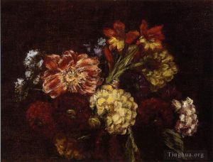 Artist Henri Fantin-Latour's Work - Flowers Dahlias and Gladiolas