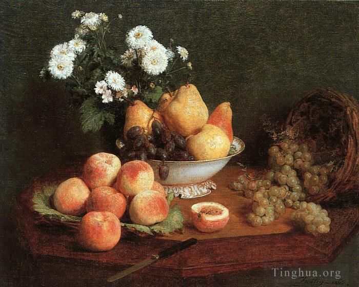 Henri Fantin-Latour Oil Painting - Flowers Fruit on a Table 1865