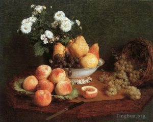 Artist Henri Fantin-Latour's Work - Flowers Fruit on a Table 1865