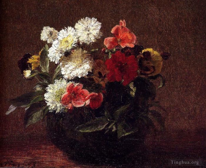 Henri Fantin-Latour Oil Painting - Flowers In A Clay Pot