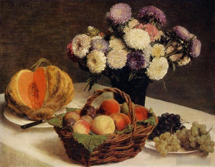 Henri Fantin-Latour Oil Painting - Flowers and Fruit a Melon