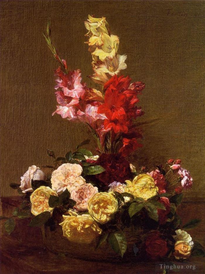 Henri Fantin-Latour Oil Painting - Gladiolas and Roses