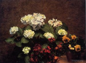 Artist Henri Fantin-Latour's Work - Hydrangias Cloves and Two Pots of Pansies