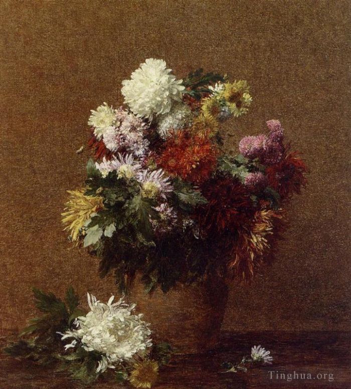 Henri Fantin-Latour Oil Painting - Large Bouquet of Chrysanthemums