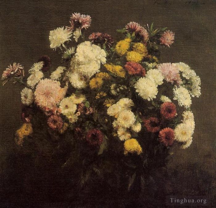 Henri Fantin-Latour Oil Painting - Large Bouquet of Crysanthemums2