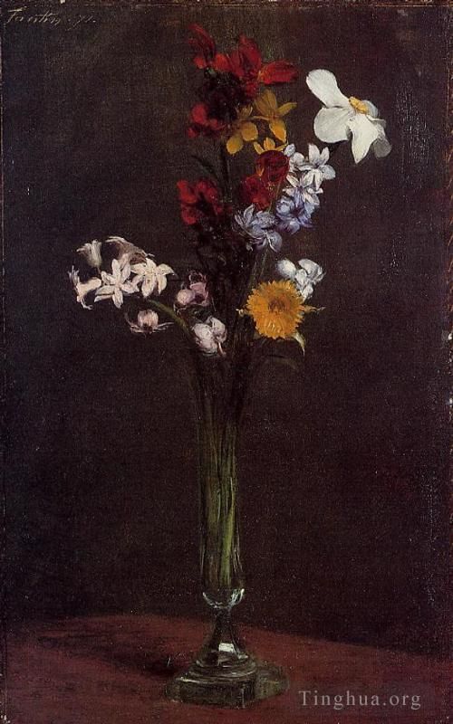 Henri Fantin-Latour Oil Painting - Narcisses Hyacinths and Nasturtiums