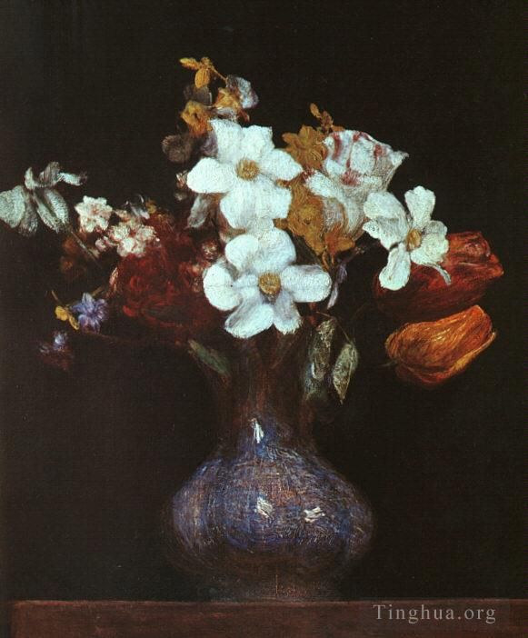 Henri Fantin-Latour Oil Painting - Narcissus and Tulips 1862