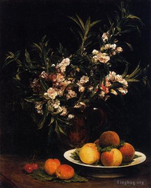 Artist Henri Fantin-Latour's Work - Still Life Balsimines Peaches and Apricots