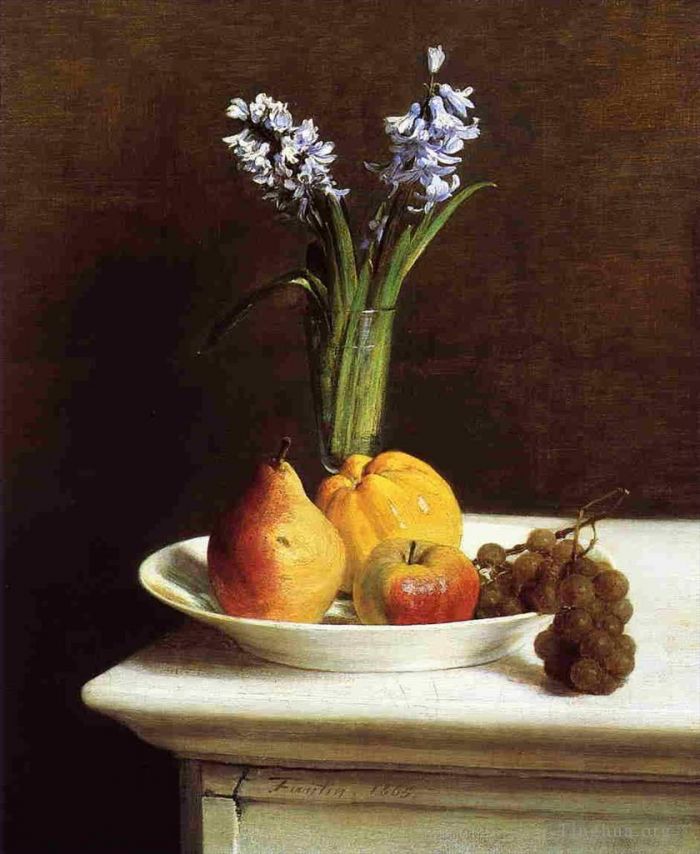 Henri Fantin-Latour Oil Painting - Still Life Hyacinths and Fruits