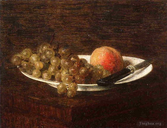Henri Fantin-Latour Oil Painting - Still Life Peach and Grapes
