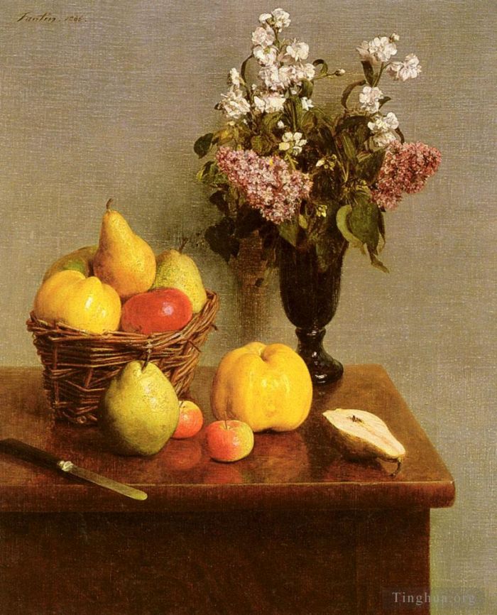 Henri Fantin-Latour Oil Painting - Still Life With Flowers And Fruit