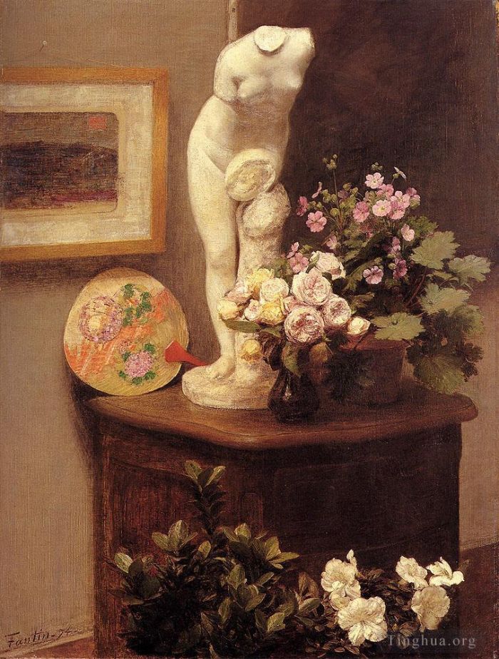 Henri Fantin-Latour Oil Painting - Still Life With Torso And Flowers