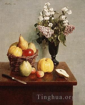 Henri Fantin-Latour Oil Painting - Still Life with Flowers and Fruit 1866