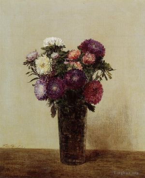 Artist Henri Fantin-Latour's Work - Vase of Flowers Queens Daisies