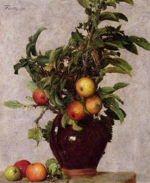 Artist Henri Fantin-Latour's Work - Vase with Apples and Foliage