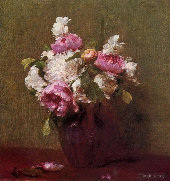 Henri Fantin-Latour Oil Painting - White Peonies and Roses Narcissus