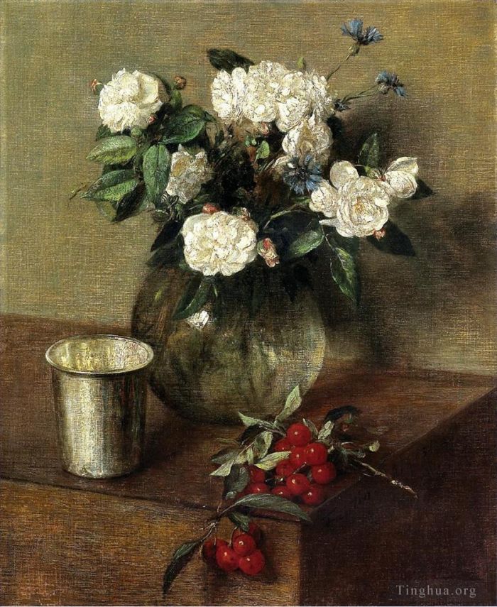 Henri Fantin-Latour Oil Painting - White Roses and Cherries