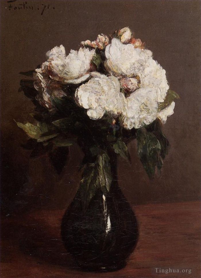 Henri Fantin-Latour Oil Painting - White Roses in a Green Vase