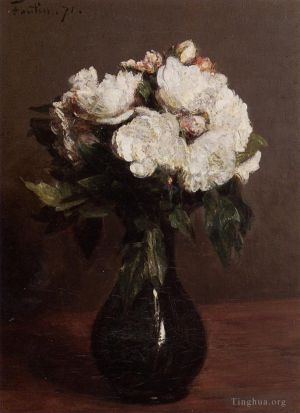Artist Henri Fantin-Latour's Work - White Roses in a Green Vase