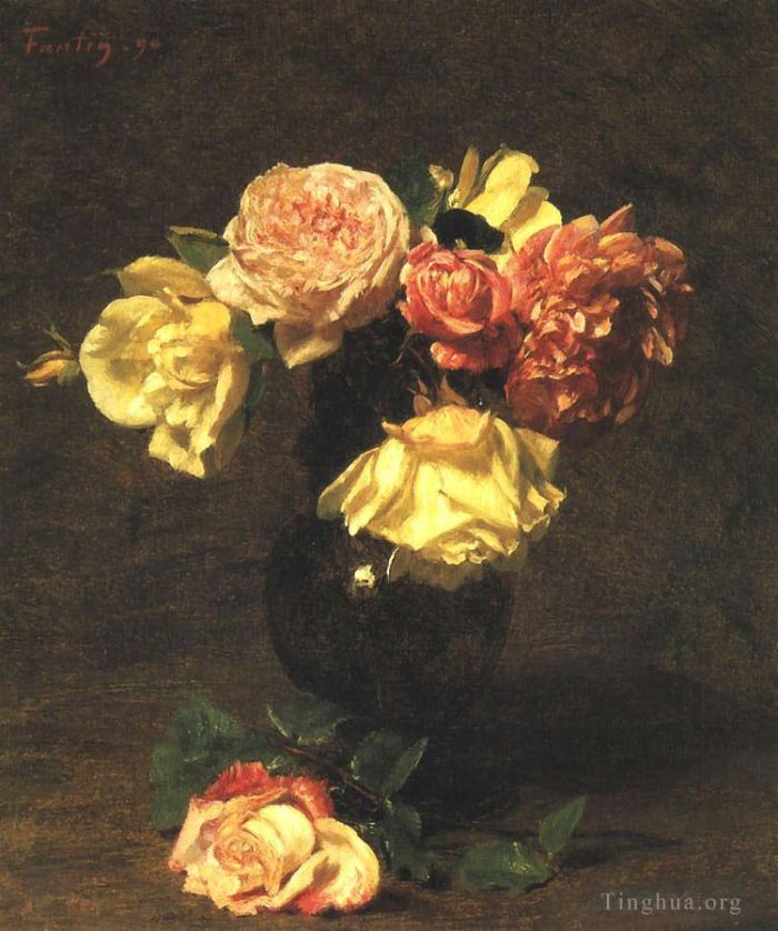 Henri Fantin-Latour Oil Painting - White and Pink Roses