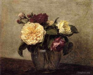 Artist Henri Fantin-Latour's Work - Yellow and Red Roses