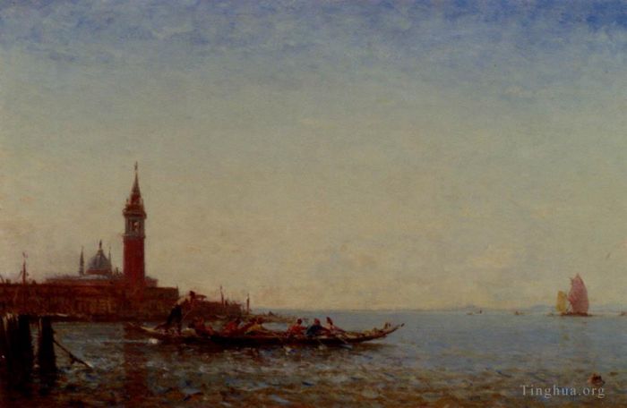 Felix Ziem Oil Painting - Gondole Devant St Giorgio Venice