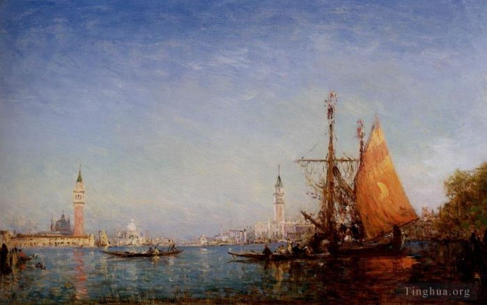 Felix Ziem Oil Painting - The Grand Conal Venice