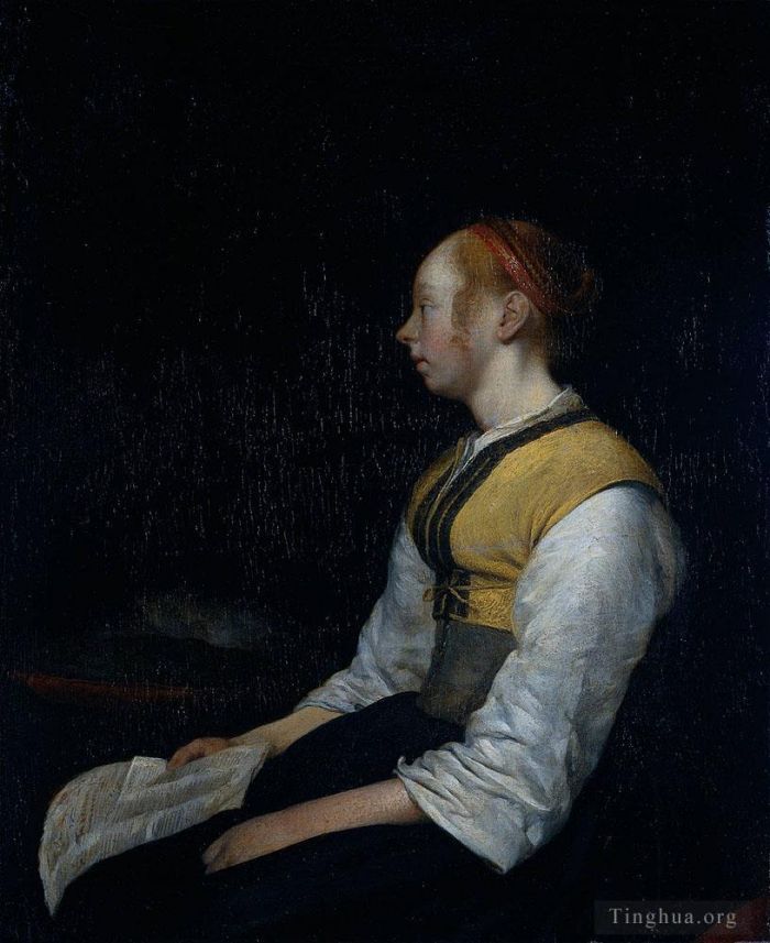 Filippino Lippi Oil Painting - Borch II Gerard ter Girl in Peasant Costume Probably Gesina the Painters Half Sister