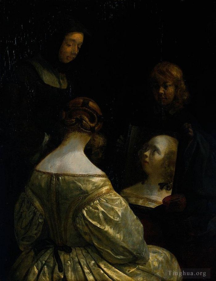 Filippino Lippi Oil Painting - Borch II Gerard ter Woman at a Mirror