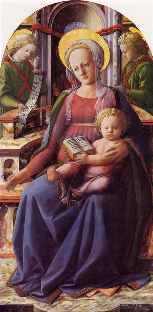 Filippino Lippi Oil Painting - Madonna and Child enthroned with two Angels