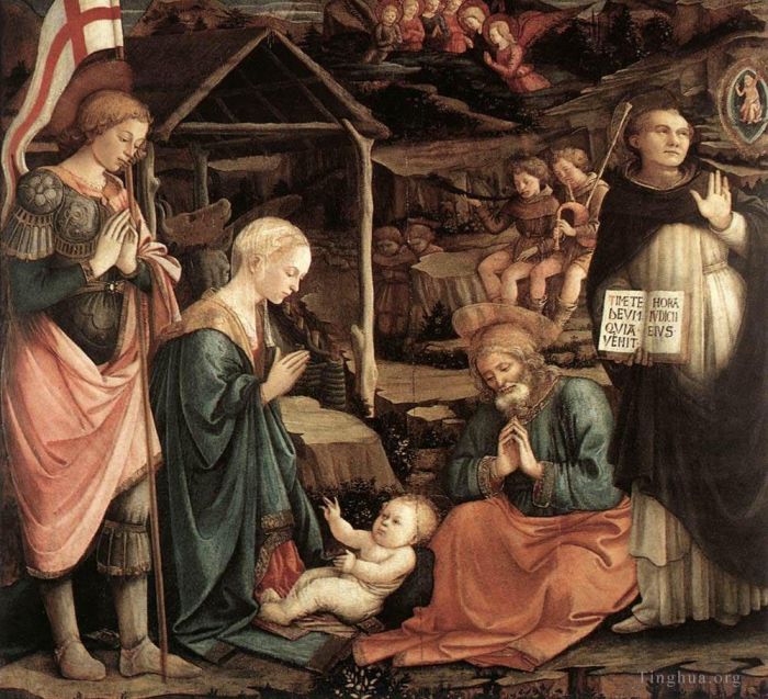 Fra Filippo Lippi Various Paintings - Adoration Of The Child With Saints 1460