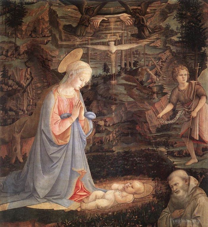 Fra Filippo Lippi Various Paintings - Adoration Of The Child With Saints 1463