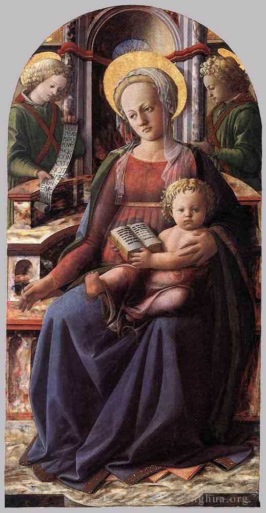 Fra Filippo Lippi Various Paintings - Madonna And Child Enthroned With Two Angels