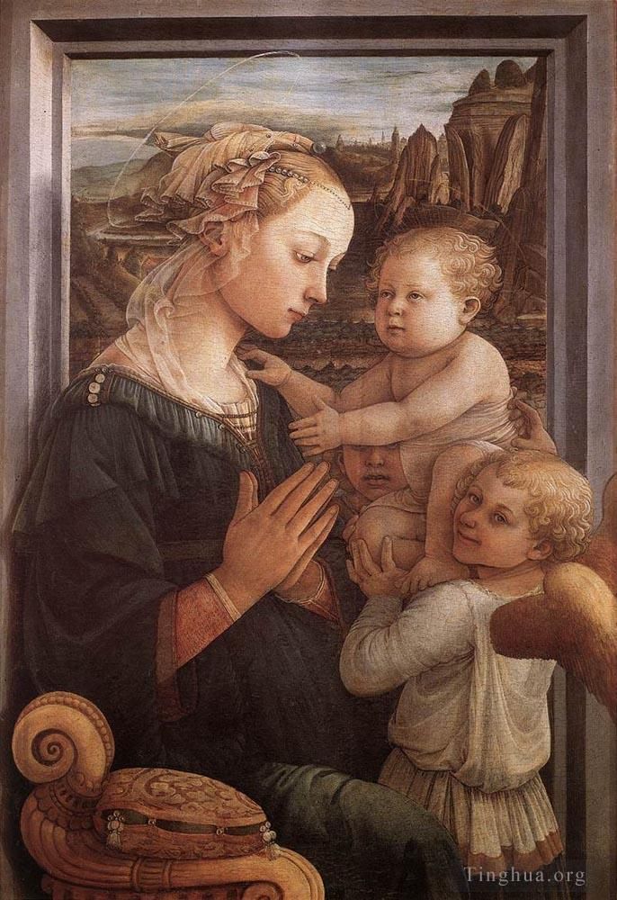 Fra Filippo Lippi Various Paintings - Madonna With The Child And Two Angels 1465
