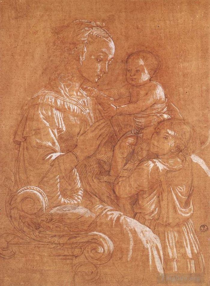 Fra Filippo Lippi Various Paintings - Madonna With The Child And Two Angels drawing