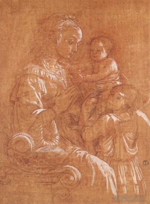 Artist Fra Filippo Lippi's Work - Madonna With The Child And Two Angels drawing