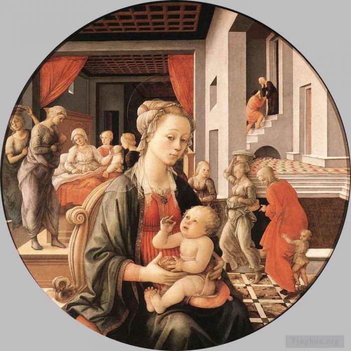 Fra Filippo Lippi Various Paintings - Virgin With The Child And Scenes From The Life Of St Anne